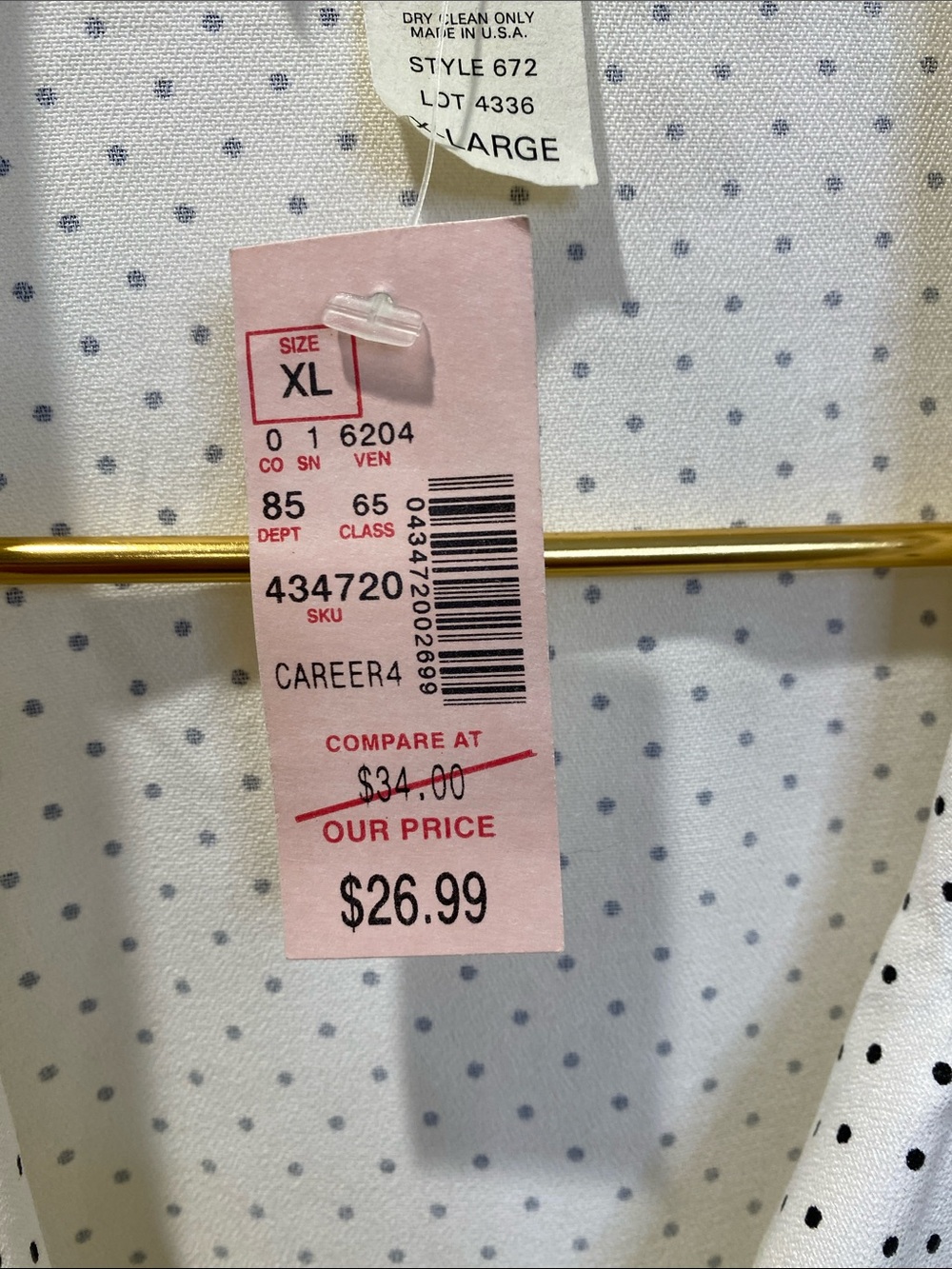 Dress Barn Vintage White Blouse with Black Polka Dots Neck Collar Size Xl NWT - Picture 4 of 9